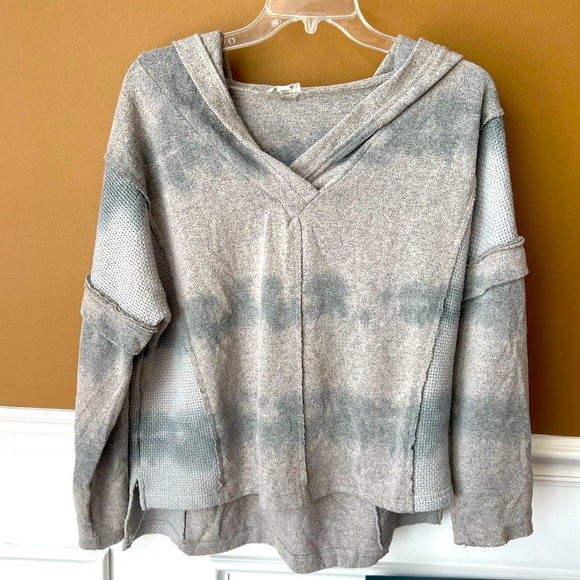 POL Tops - POL Womens Grey Stripe Sweatshirt Hoodie Size Small Oversized Mesh Detail